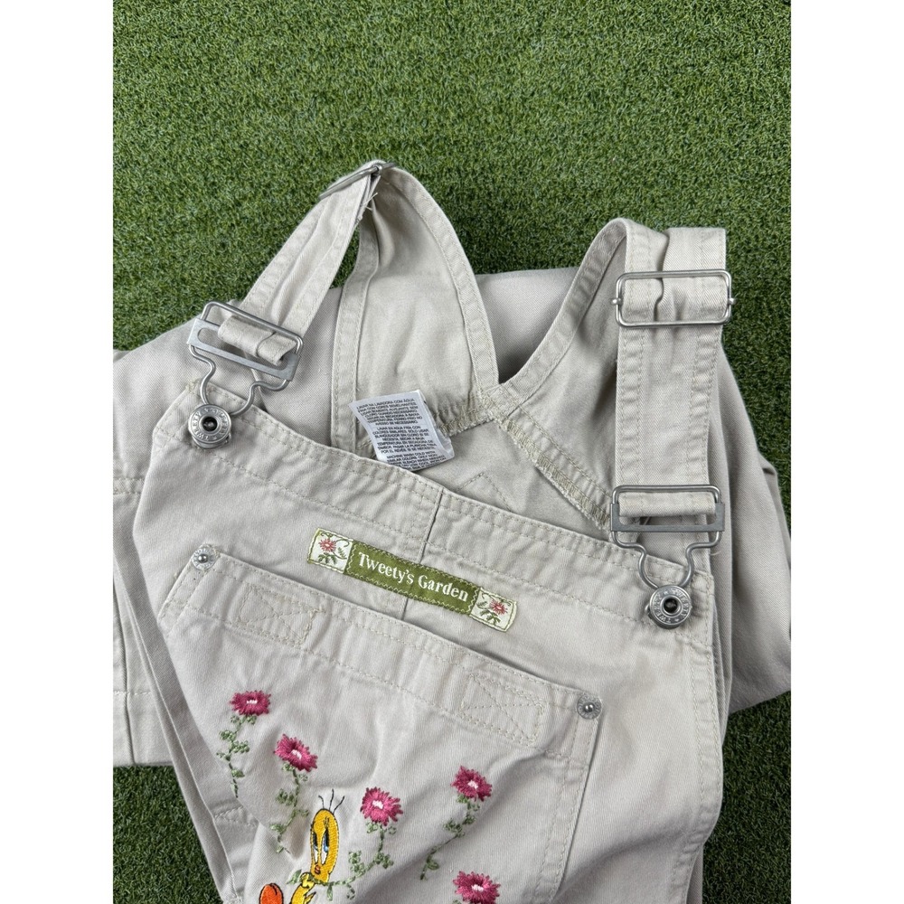 Vintage 1999 Warner Bros Tweety Bird Overalls Tan Wide Leg Carpenter Womens S - Picture 8 of 14